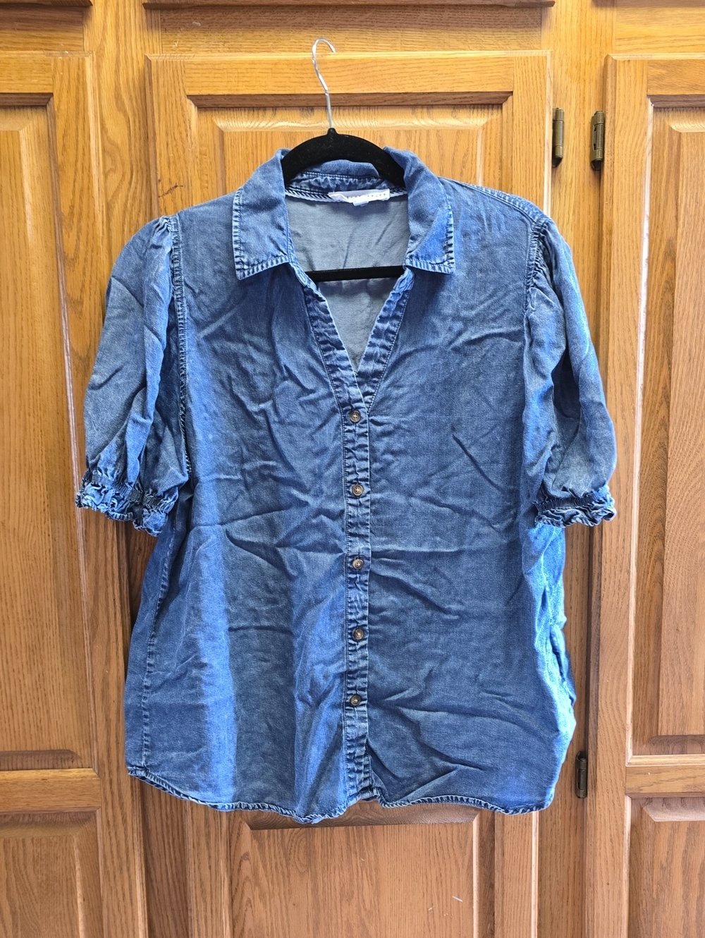 Jane and Delancey Blue Denim Button-Front Puff Sleeve Shirt